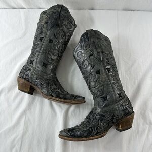 Corral Hancrafted Black‎ Textured Inlay Cowboy Western Women's Boots Size 7 M